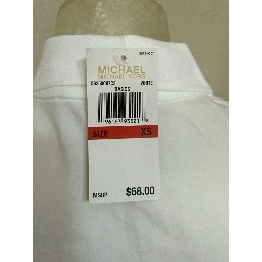 NEW Michael Kors MK Ruched Half Zip Polo T- Shirt Top Women’s White Sz XS